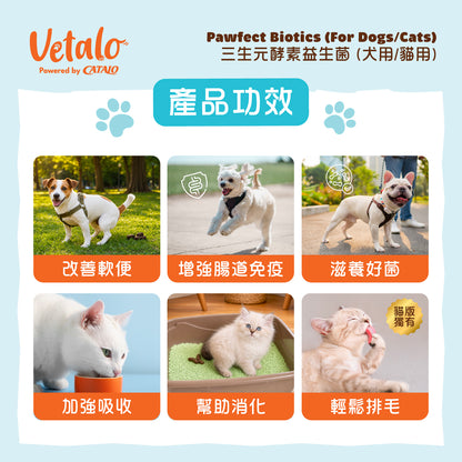 Vetalo Pawfect Biotics三生元益生菌六大功效：改善軟便、增強腸道免疫、滋養好菌、加強吸收、幫助消化、貓用輕鬆排毛